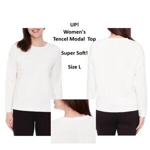 UP! Sweatshirt Buttery Soft Tencel Modal Ivory Crew Neck Long Sleeve Top Size L